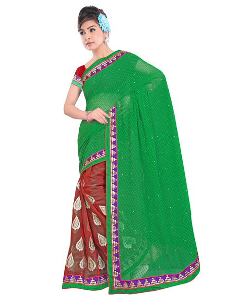 Green And Maroon Festival Saree